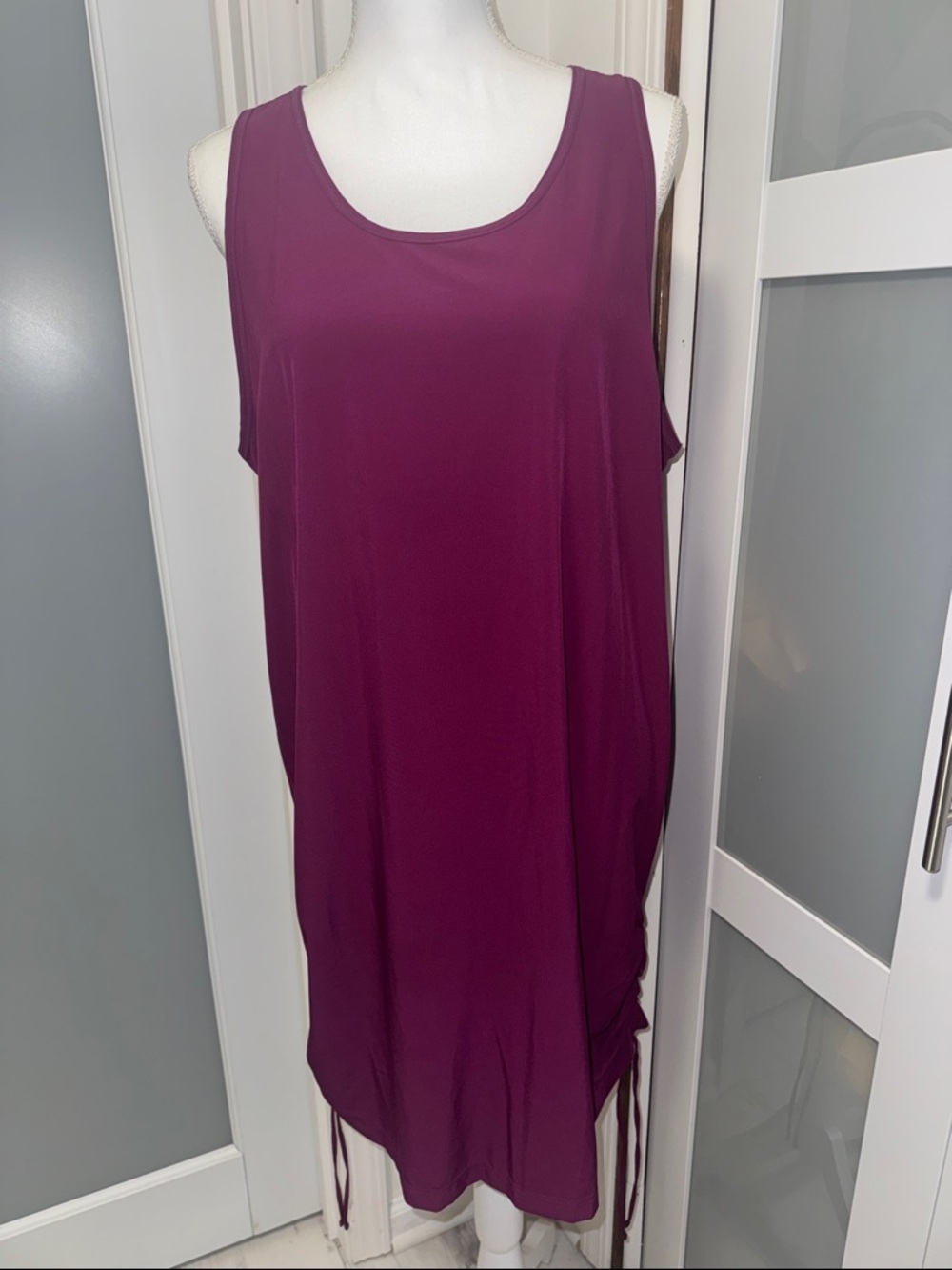 Zella Sleeveless Ruched Tank Dress in Plum